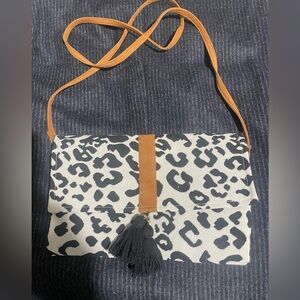 Leopard Print Crossbody Bag with Tan Strap Magnetic Closure Royal Standard. Pink